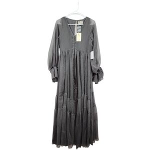Mia Joy Women's Button Front Long Sleeves Maxi Tiered Dress - XXS